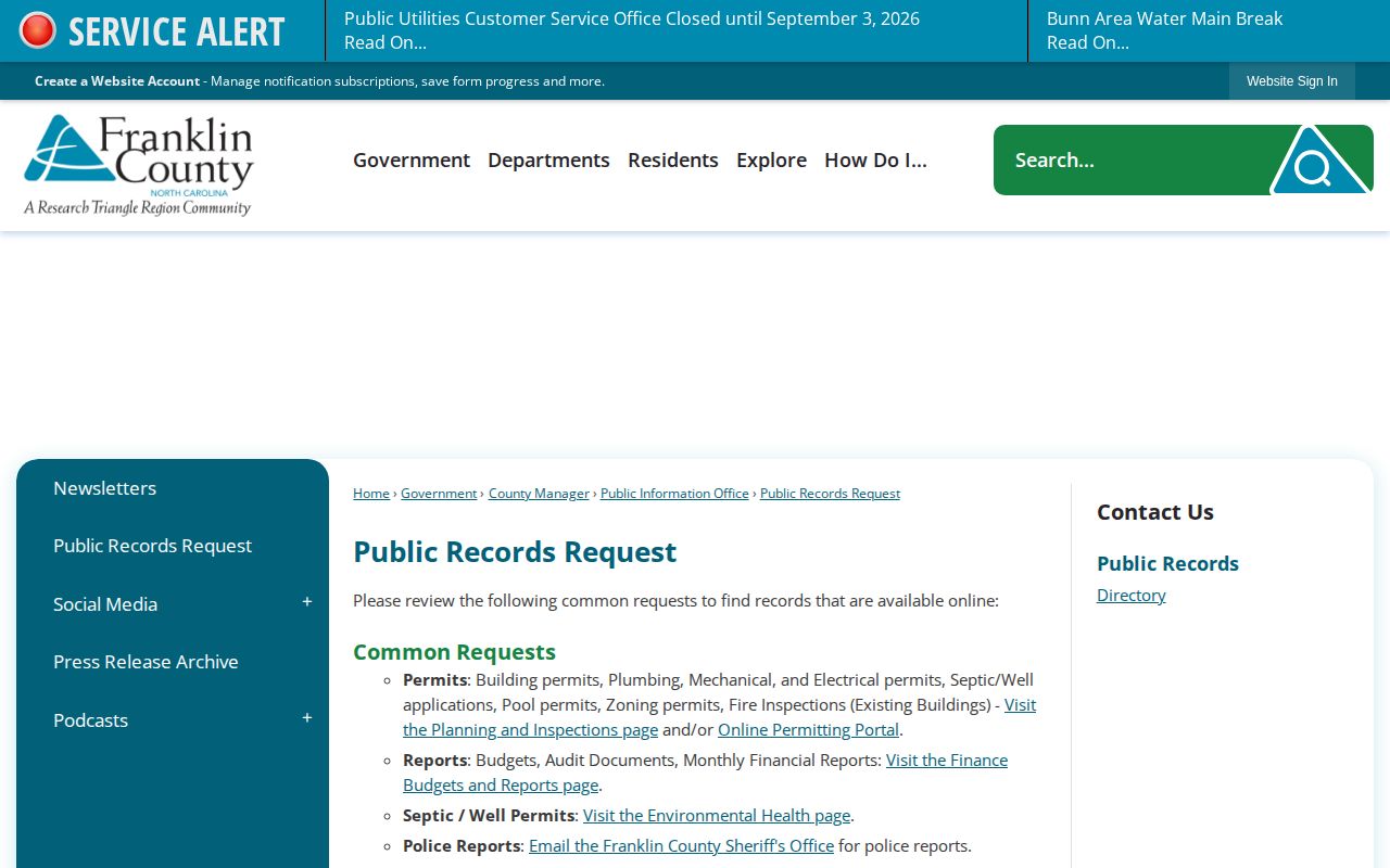 Franklin County public records request source